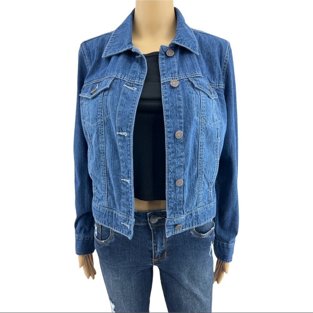 Faded Glory MEDIUM Blue Stonewash Denim Button Up Country Western Jean Jacket